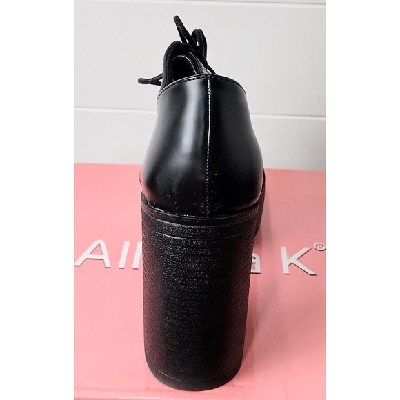 Allegra K Womens Black Faux Leather Platform Chunky Heel Lace Up Oxford Shoes 9 - Picture 4 of 7